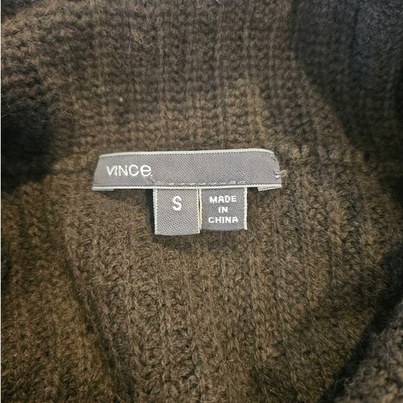 VINCE Olive Green Wool Blend Turtleneck Oversized Boxy Sweater Small Snap Accent - Picture 2 of 7
